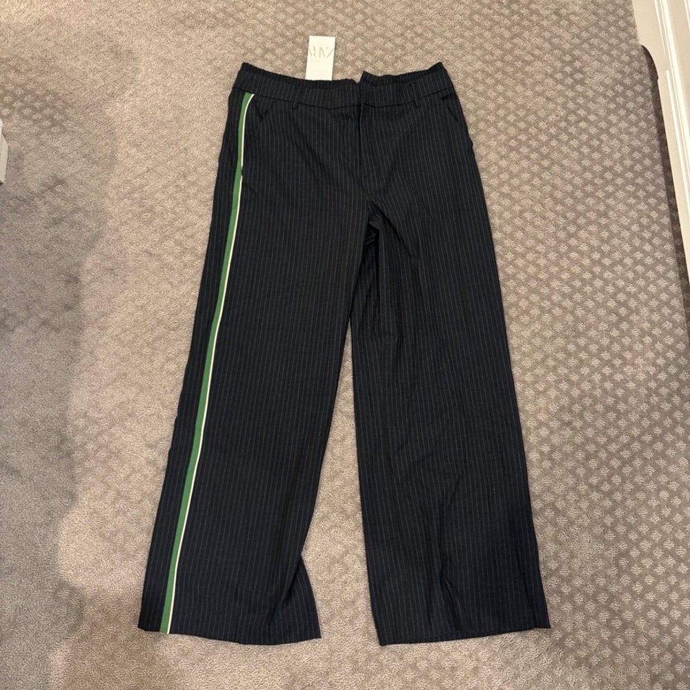 Zara Dark Blue Pinstripe Trousers